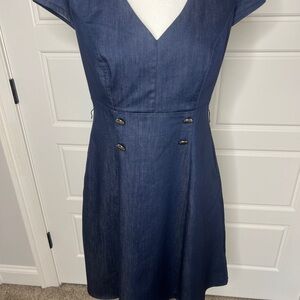 New York & Company Navy Midi Dress with Button Detail